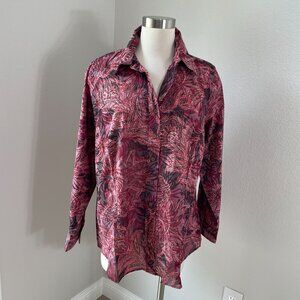 Coldwater Creek Womens Plus 1X Button Up Paisley Blouse Long Sleeve Shirt Top